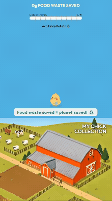 No pellets available — the chick emotes sad, nudging users to upcycle more waste.